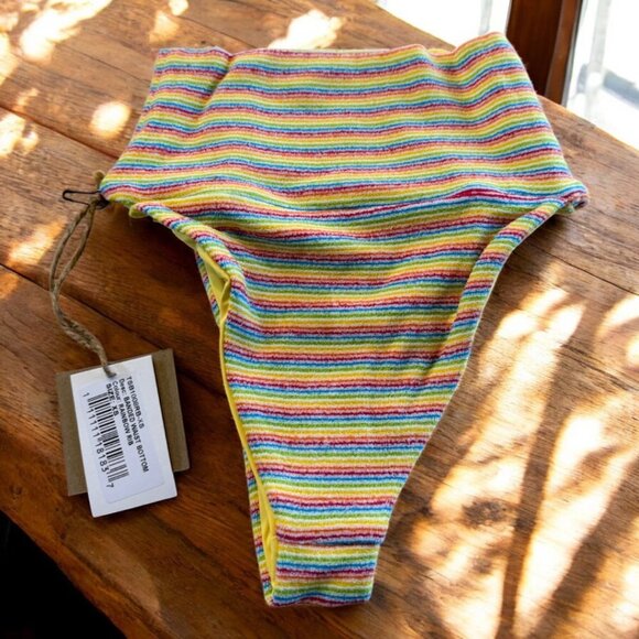 Free People Toast Banded Waist Bottom Rainbow Rib Size XS - Picture 2 of 6